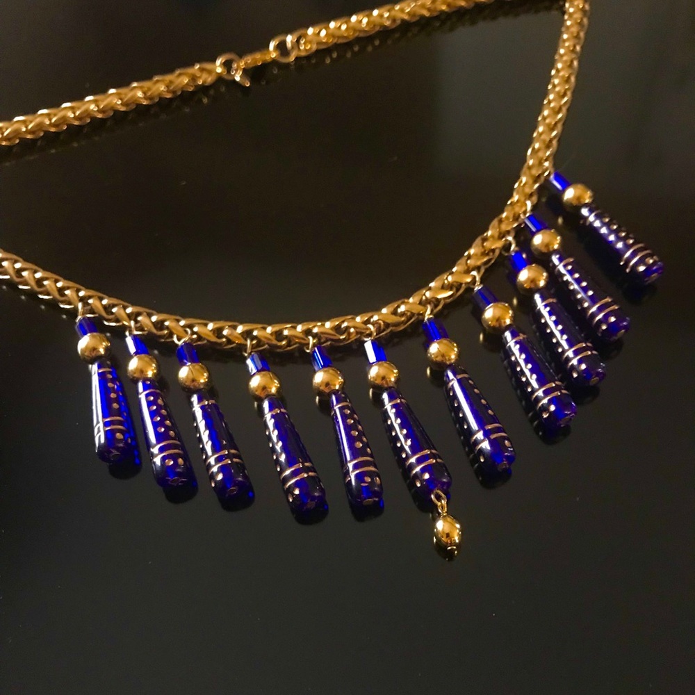 NEW TwisteDesignz VINTAGE Gold Chain/Blue Necklace